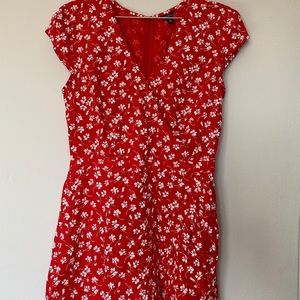 J.Crew faux-wrap red microfloral dress
